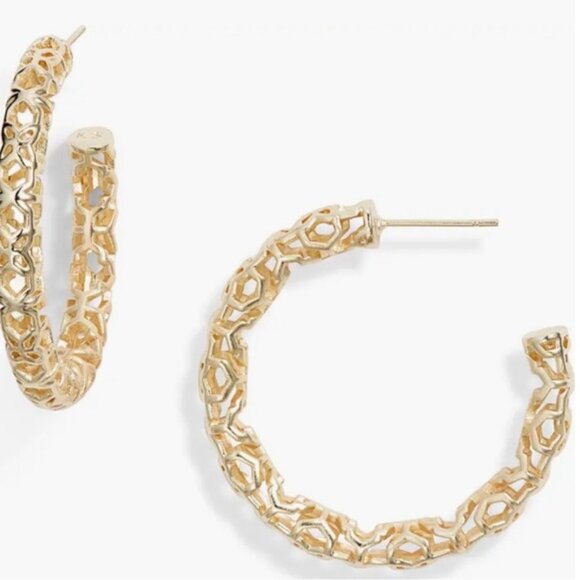 Kendra Scott Maggie Med Hoop Earrings 14k  Gold Plated Filigree 1.5" Diameter - Picture 1 of 10